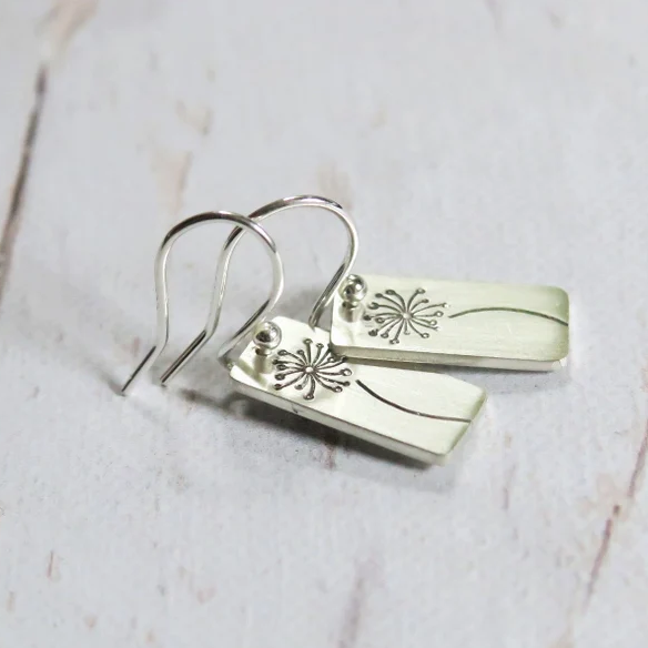 Dandelion Rectangular Silver Earrings
