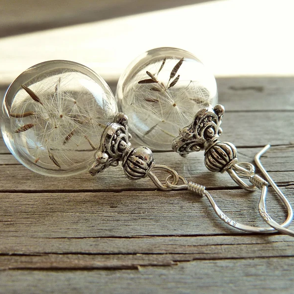 Silver Crystal Dandelion Earrings