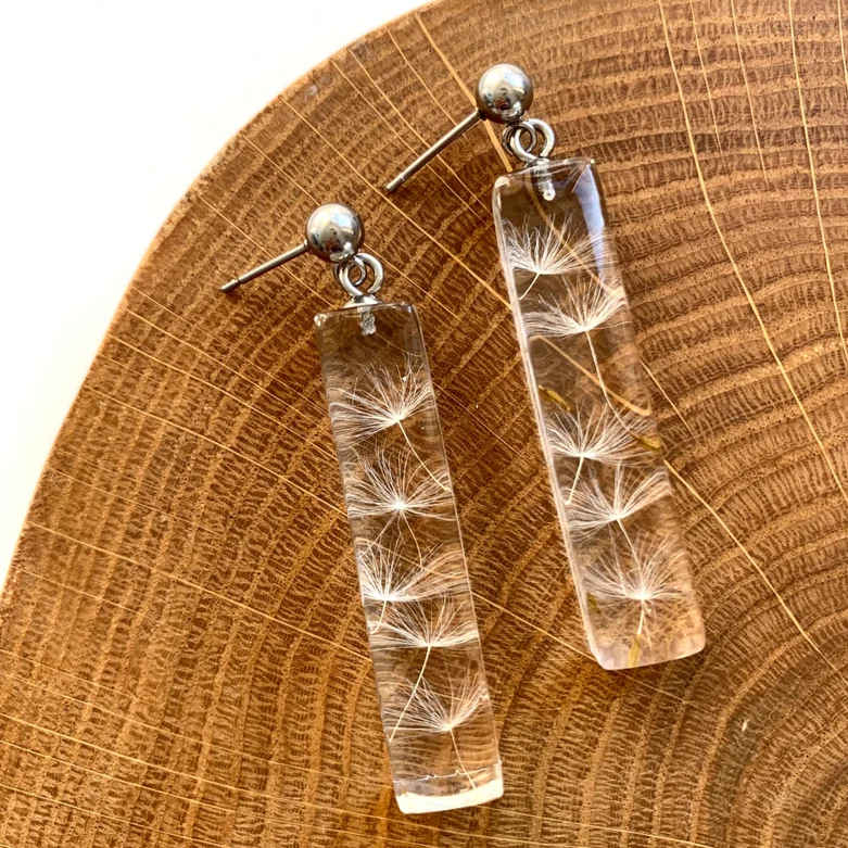 Rectangular Crystal Dandelion Earrings