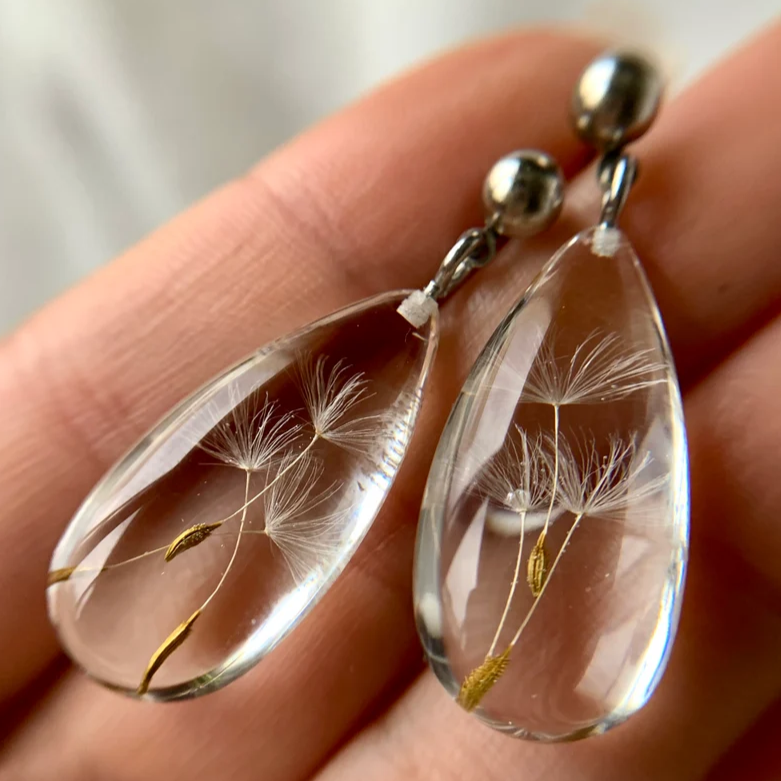 Oval Crystal Dandelion Earrings